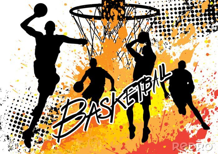 Poster  joueurs de basket-ball sur un fond marbré