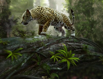 Poster  Jungle avec jaguar 3D