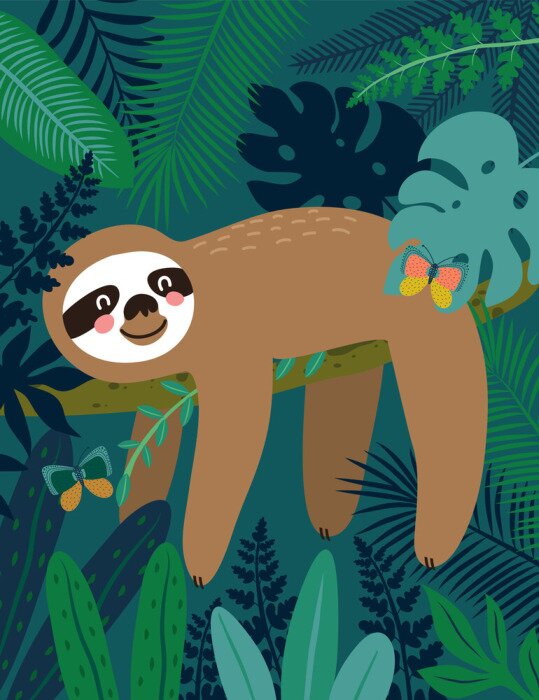 Poster  Jungle de conte de fées avec un paresseux