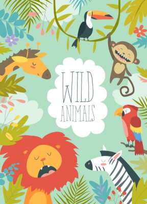 Poster  Jungle et animaux dans une illustration de conte de fées