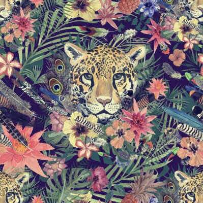 Poster  Jungle lumineuse et léopard