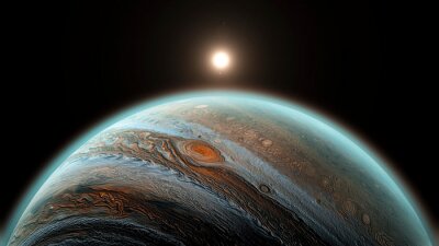 Poster  Jupiter planète dans l'espace, gros plan. Univers, géant du système solaire, belle planète avec une ombre.