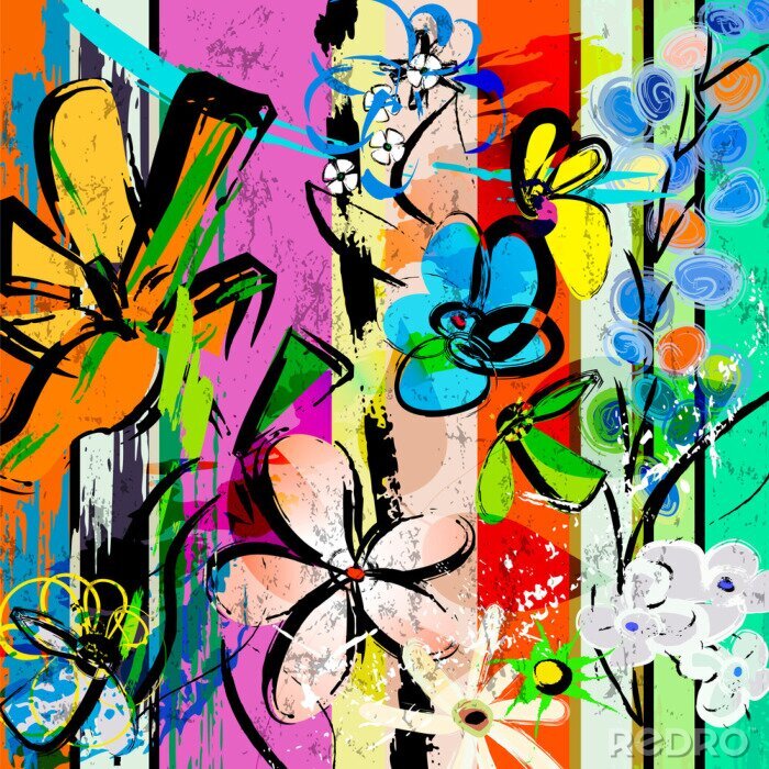 Poster  Kwiaty jako abstrakcyjna kompozycja graffiti