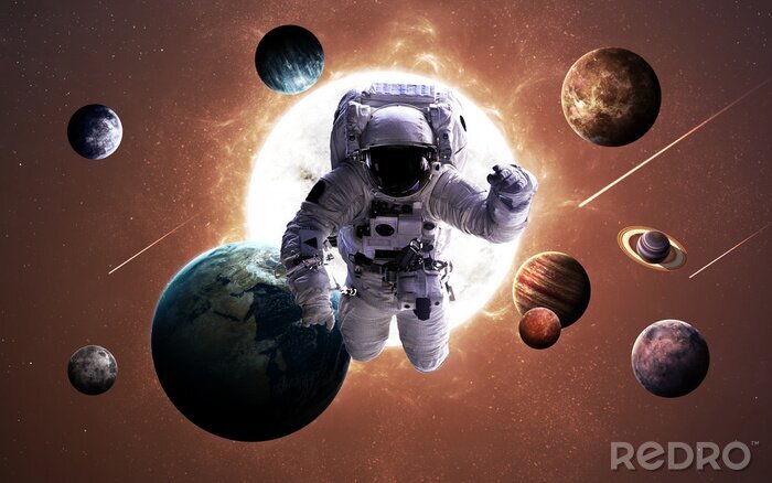 Poster  L'espace, les planètes et un courageux astronaute