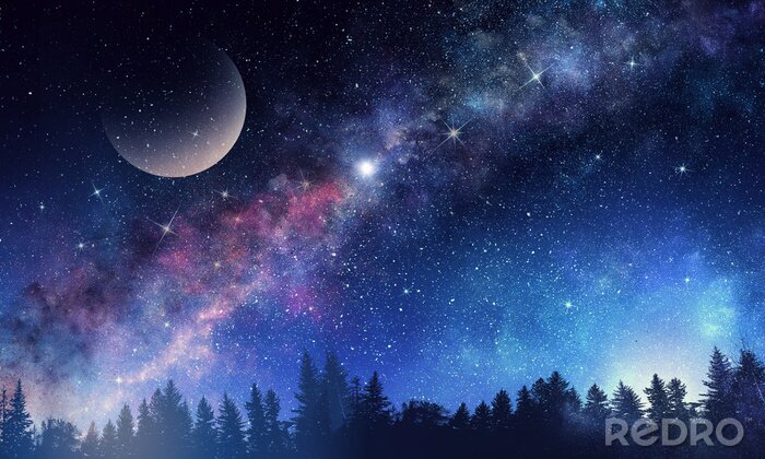 Poster  La Lune et la Voie lactée dans le ciel nocturne