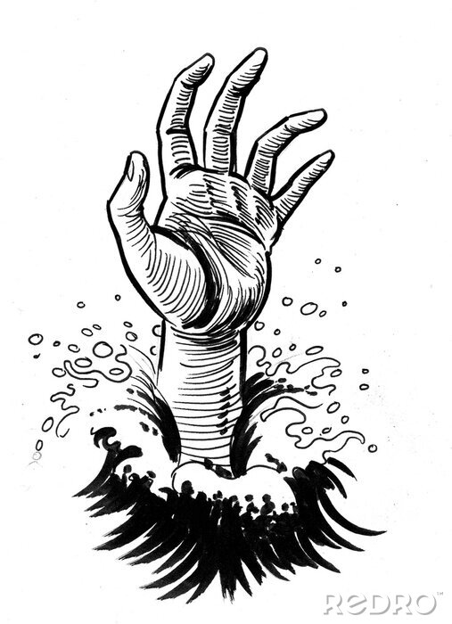 Poster  La main d'un homme qui se noie dans la mer