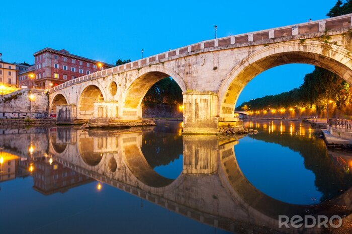 Poster  La ville de Rome et le pont le soir