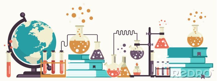 Poster  Laboratory equipment banner. Concept for science, medicine and knowledge. Flat vector illustration