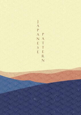 Poster  Landscape background with Japanese wave pattern vector. 