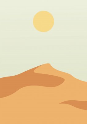 Landscape poster with desert sand hills. Nature abstract wavy shapes. Sunset backdrop. Vector illustration.