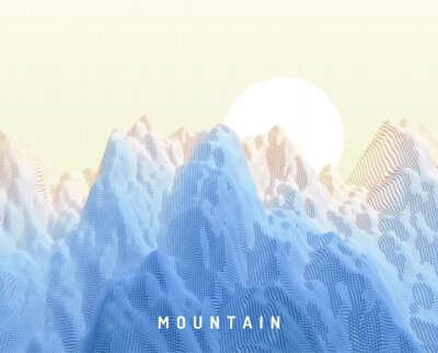 Landscape with mountains and sun. Sunrise. Mountainous terrain. Abstract background. Vector illustration.