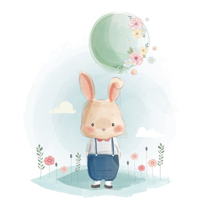 Poster  Lapin avec un ballon vert