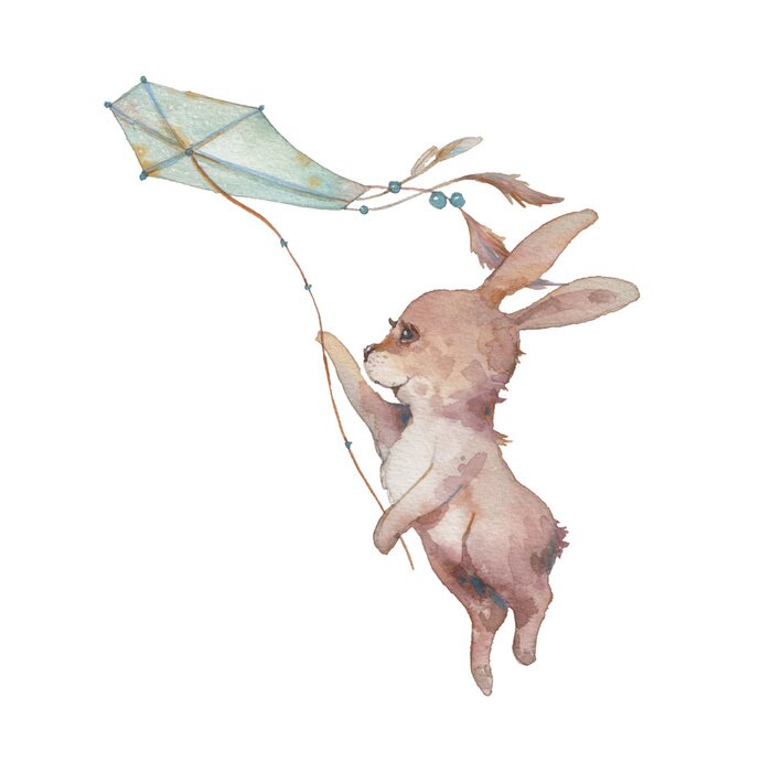 Poster  Lapin faisant voler un cerf-volant