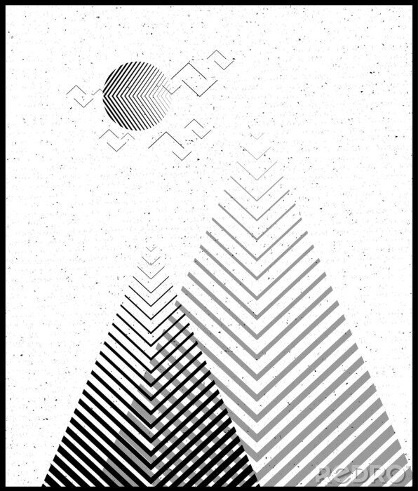 Poster  Le fond du triangle géométrique vectoriel, les montagnes abstraites. Contexte conceptuel, avec les montagnes. Le design flottant, avec des éléments minimaux. Utiliser pour la carte, l'affiche, la broc