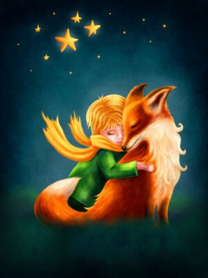 Poster  Le Petit Prince serrant un renard dans ses bras