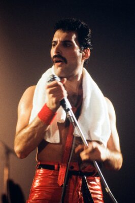 Poster  LEIDEN, PAYS-BAS - 27 NOVEMBRE 1980: Freddy Mercury chanteur de la bande britannique Queen lors d'un concert au Groenoordhallen à Leiden aux Pays-Bas