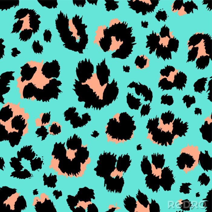 Poster  Leopard pattern design funny drawing seamless pattern. Lettering poster or t-shirt textile graphic design wallpaper, wrapping paper.