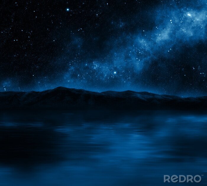 Poster  Les étoiles du ciel illuminant le lac
