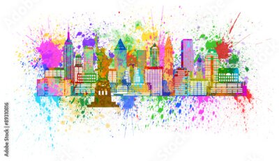 Poster  Les gratte-ciel de New York parsemés d'éclaboussures de peinture colorée