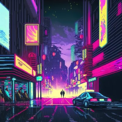 Les néons dans la ville du futur