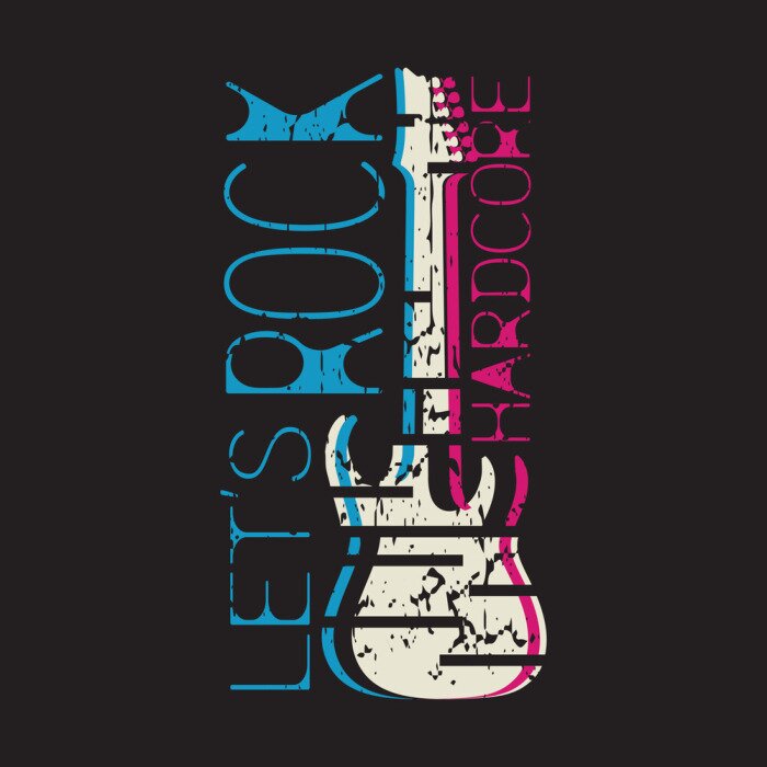 Poster  Let's rock, Hardcore. Rock graphic design for t-shirts or roasters, etc., typographic emblem. Vector image.
