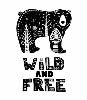 Poster  Lettrage écologique noir et blanc et ours