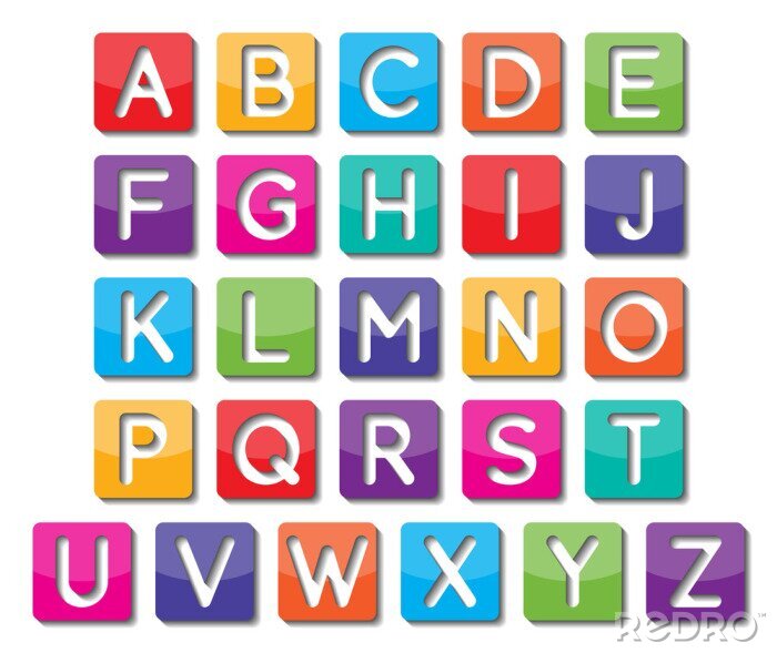 Poster  Lettres blanches de l'alphabet sur des blocs colorés