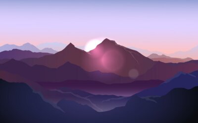 Lever de soleil derrière les montagnes