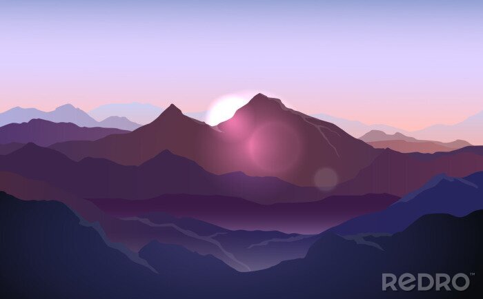 Poster  Lever de soleil derrière les montagnes