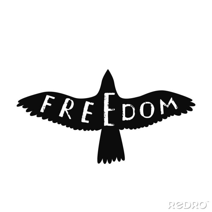 Poster  Liberté. Citation inspirée au sujet de la liberté dans l'oiseau de vol de forme.