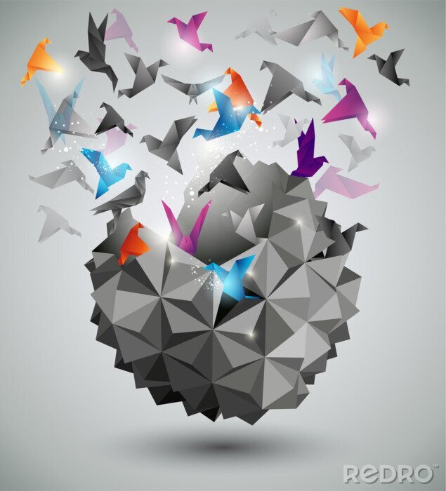 Poster  Liberté de papier, illustration vectorielle Origami abstrait.