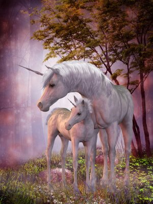 Poster  Licorne Jument et poulain