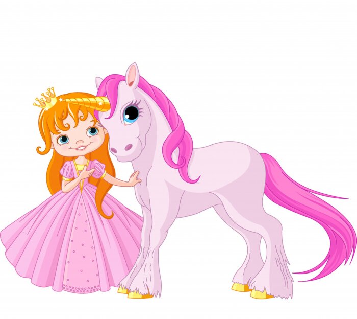 Poster  Licorne rose et petite princesse