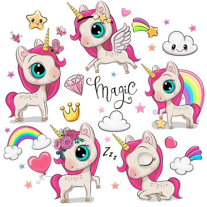 Poster  Licornes colorées et un nuage souriant