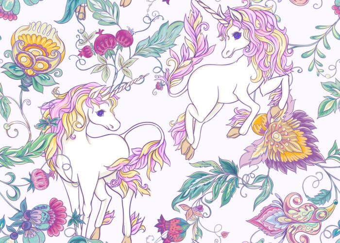 Poster  Licornes et fleurs