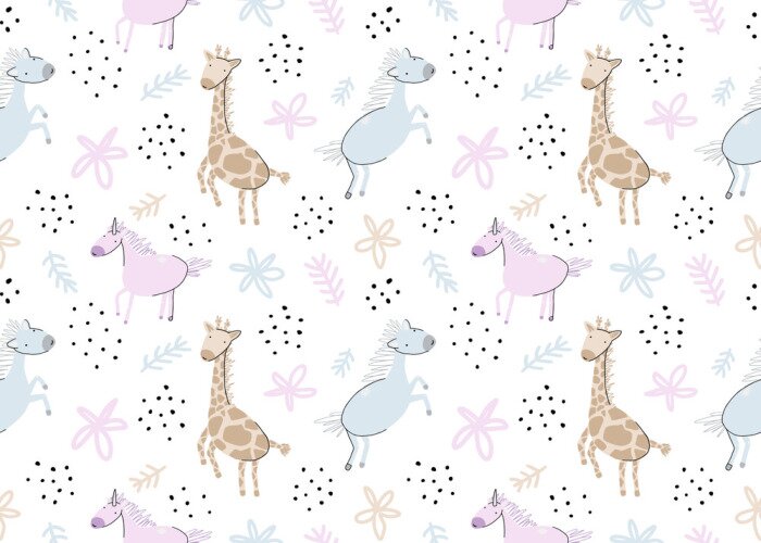 Poster  Licornes et girafes style dessin animé