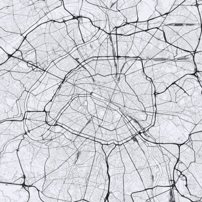 Light Paris plan de la ville. Carte routière de Paris (France). Illustration en noir et blanc (lumière) des rues parisiennes. Format carré.