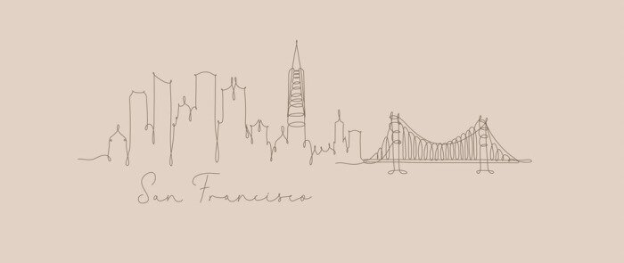 Poster  Ligne de stylo silhouette san francisco beige