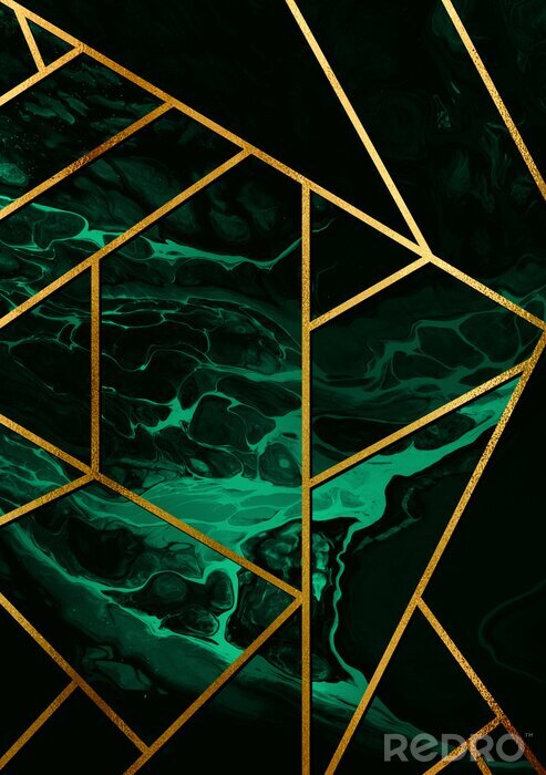 Poster  Lignes dorées sur un fond de marbre vert