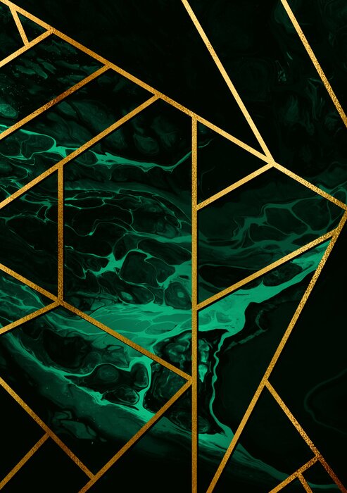 Poster  Lignes dorées sur un fond de marbre vert