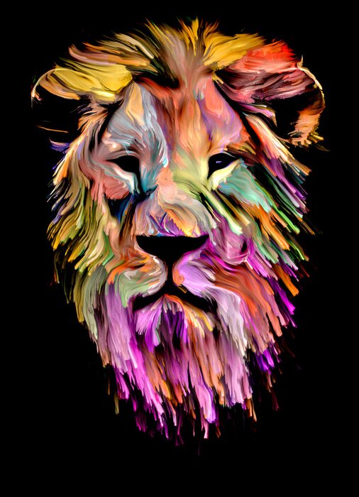 Poster  Lion arc-en-ciel sur fond noir