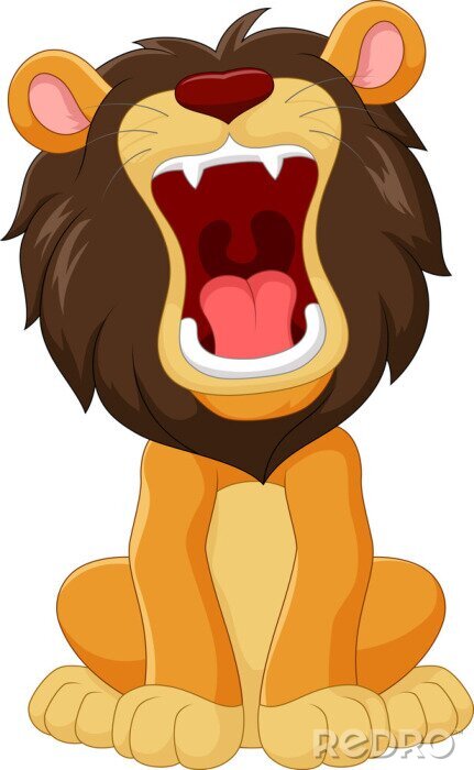 Poster  Lion de dessin animé de lion avec la bouche ouverte