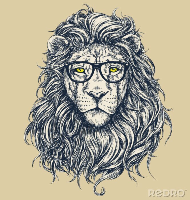 Poster  Lion intelligent avec des lunettes