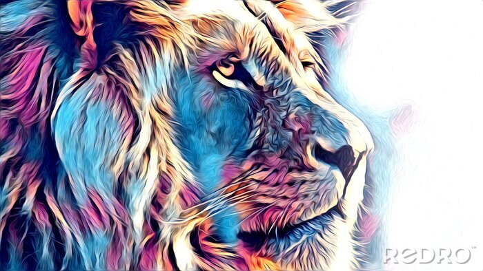Poster  Lion majestueux en couleur