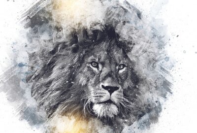 Poster  Lion majestueux en gris