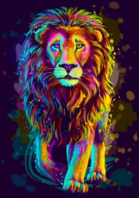 Poster  Lion marchant aux couleurs de l'arc-en-ciel