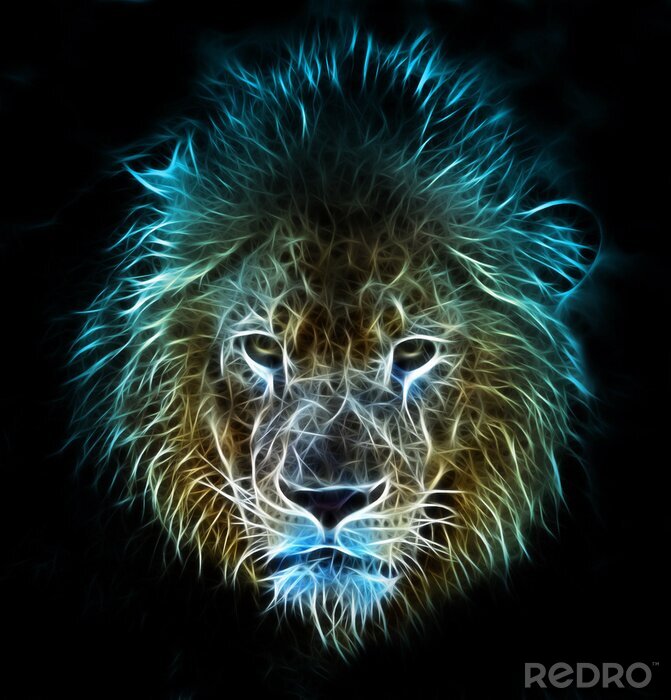 Poster  Lion numérique sur fond noir