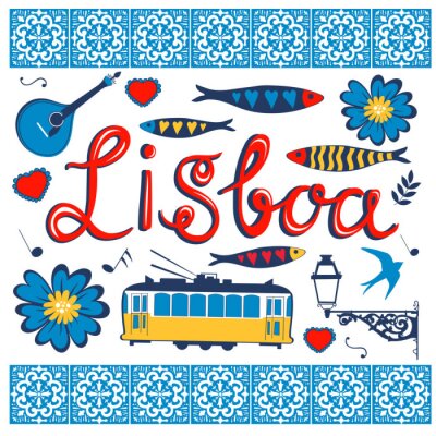 Poster  Lisbonne graphique avec symboles