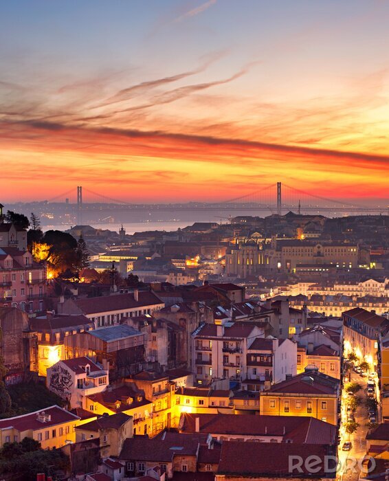 Poster  Lisbonne Portugal et coucher de soleil