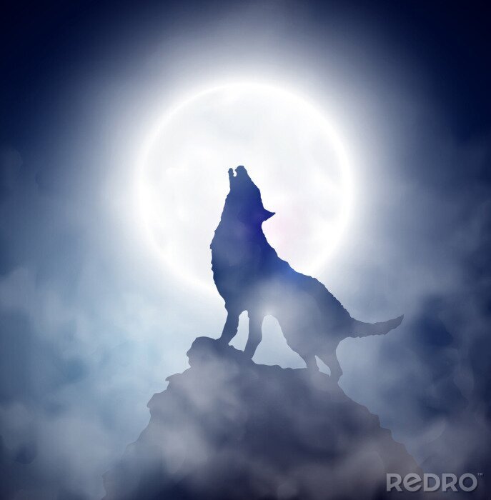Poster  Loup hurlant à la lune